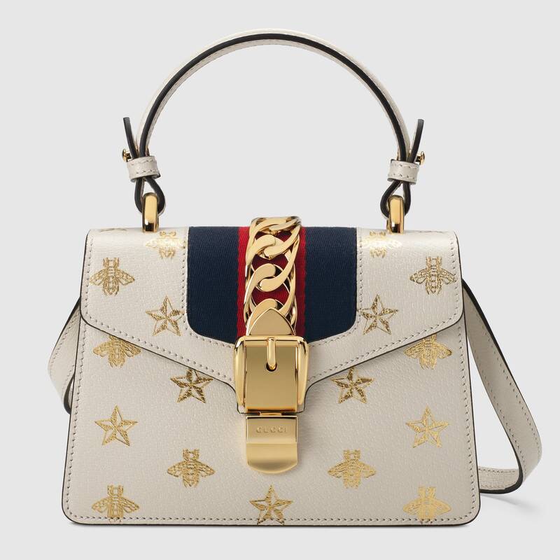 Gucci Sylvie Bee Star Mini Shoulder Bag 470270 White